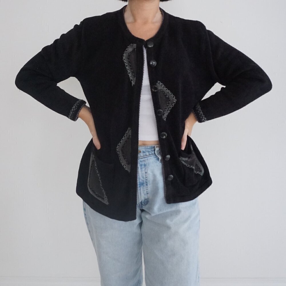 Vintage Variations Black Button Up Cardigan Sweater Large